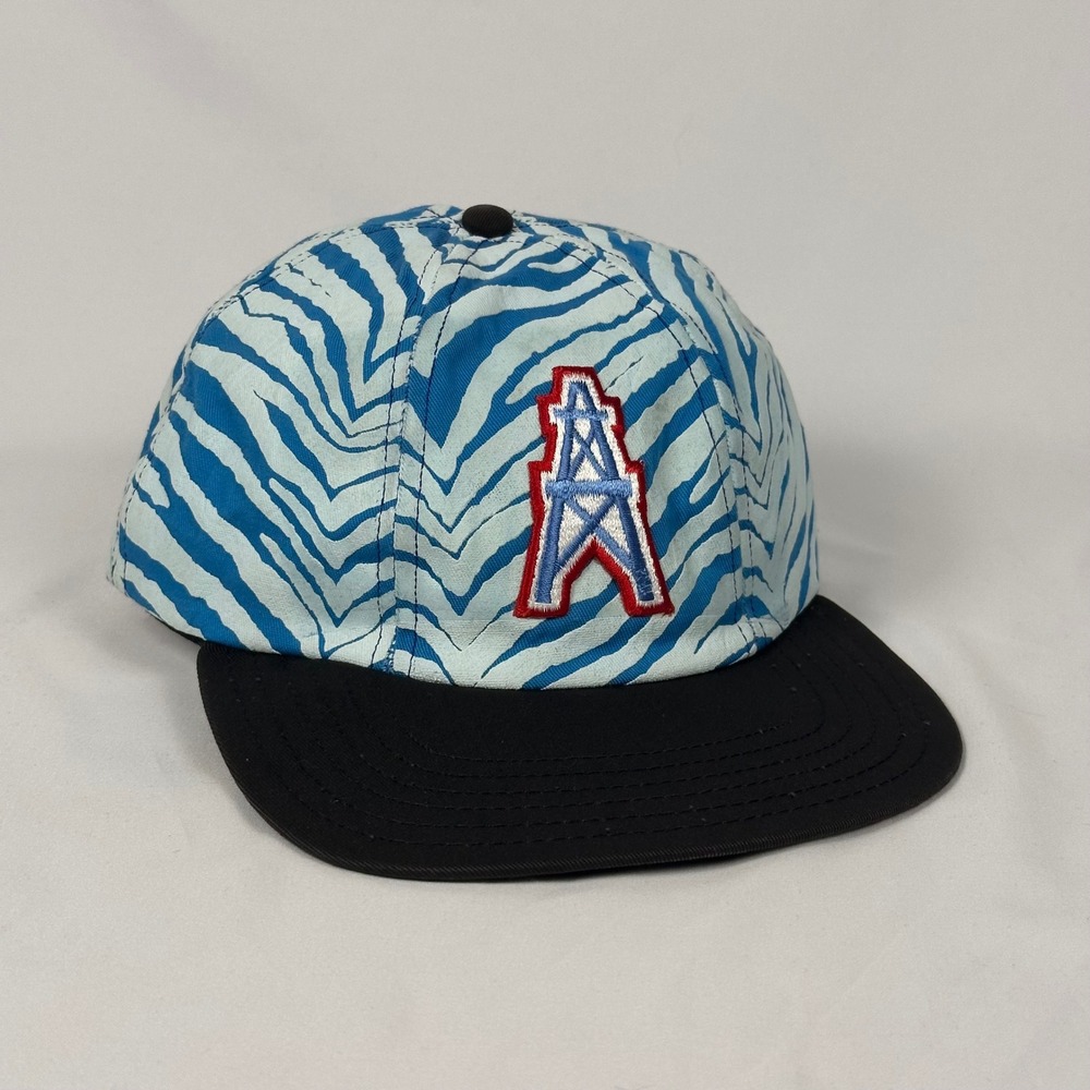 Vintage 90s Houston Oilers Zubaz Snapback Hat Blue Logo Textured USA Made Cap
